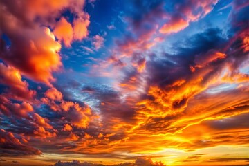 Obraz premium Breathtaking sunset with orange red purple and blue clouds