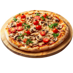 Classic Italian Pizza with Mozzarella on Wooden Board