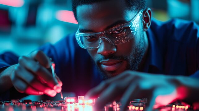Technician Working on Circuit Board