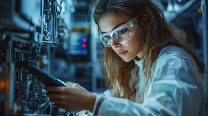 Young Female Engineer Working on Electronic Equipment