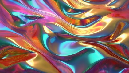 Obraz premium Abstract background with a glossy metallic surface flowing and reflecting colors, creating a mesmerizing and vibrant visual experience