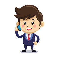 Cute Businessman Talking on Phone Cartoon Vector Icon Illustration with White Background