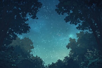 Obraz premium Silhouetted Trees Against a Starry Night Sky