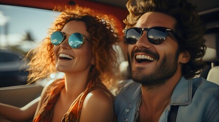 Obraz premium couple going to holiday tripe on car, happy smile couple