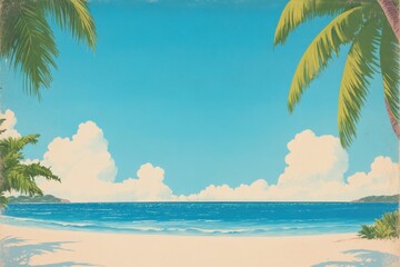Fototapeta premium Palm Trees Framing a Tropical Beach Scene