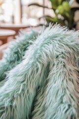 Cozy Mint Green Faux Fur Blanket in Modern Interior Setting
