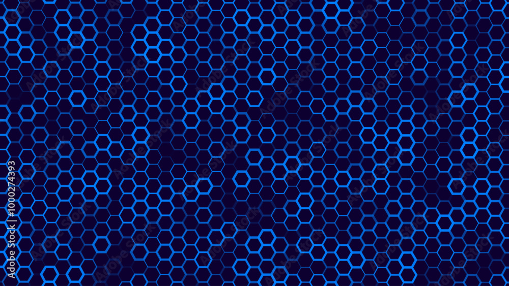 Poster Hexagonal Abstract Technology Background. Hexagons Pattern for Hi-Tech Communication Design. Hi-tech Cyber Hexagon Sci-Fi Game Banner Grid. Nano Shield Pattern. Vector Illustration