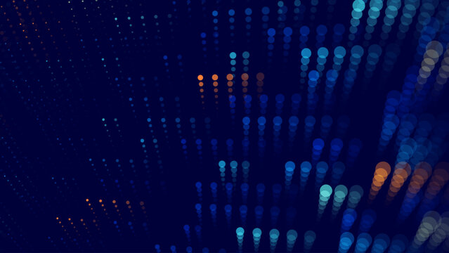 Cyber Big Data Flow Particles Bokeh. Digital Neural Network. Concept of AI Artificial Intelligence Technology Machine Deep Learning. Digital Communication. Science Technology Presentation Vector.