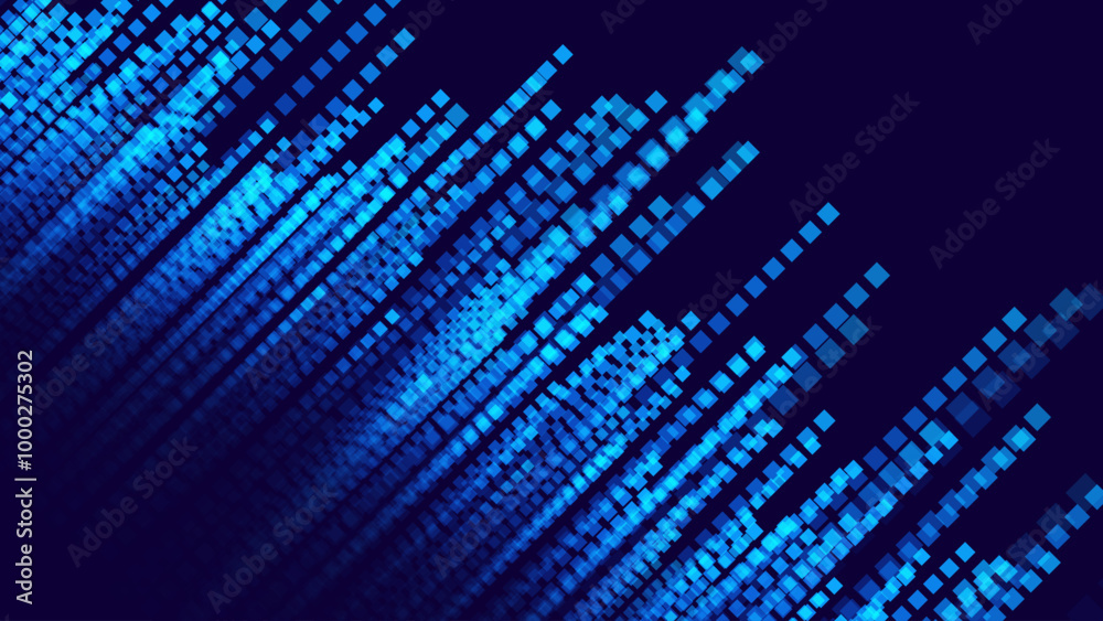Aufkleber Big Data Flying Pixels. Blockchain Computer Data Flow Flying Bits Visualization. Computer Memory Buffer Overflow Problem. Pixel Data Flow Matrix in Metaverse Cyberspace Vector Illustration.