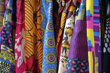 Colored tribal african shirts on rack