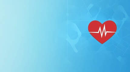 A blue background with a cross, symbolizing healthcare, features a heart with a heartbeat icon. It represents health insurance and medical services.