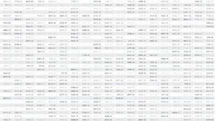 Business Spreadsheet Table with Stock Market Cryptocurrency Numbers Concept for Accounting, Budget, Profit, Tax And Financial Review. Vector Illustration.