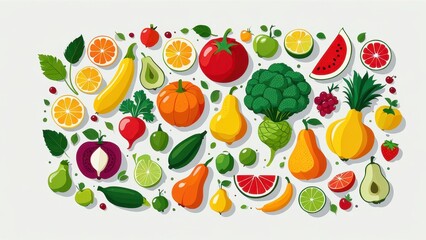 A colorful assortment of fruits and vegetables arranged artistically.