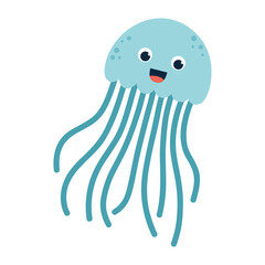 Kawaii funny smiling jellyfish character. Sea animal. Flat vector illustration © Stacy Draw