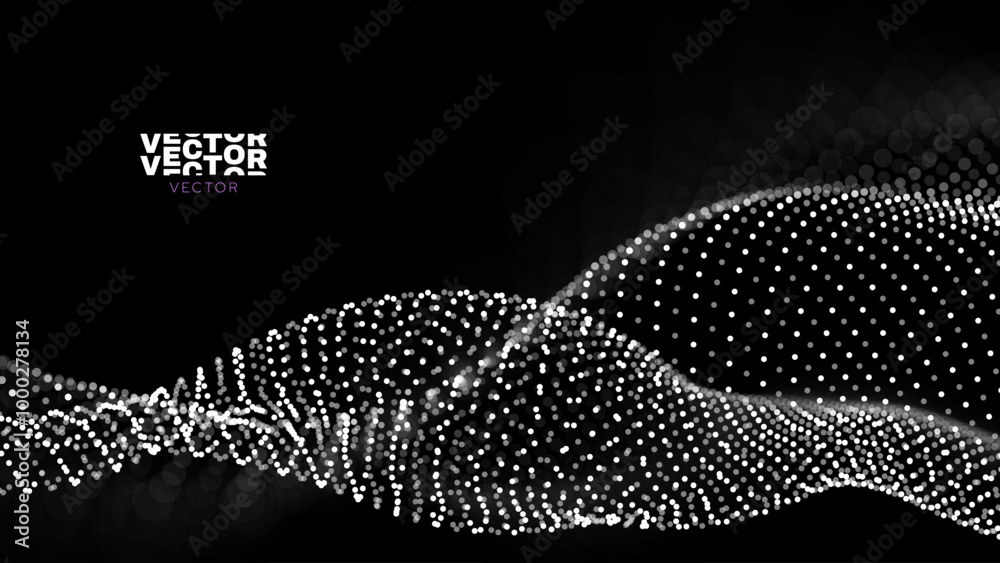 Aufkleber Sound Wave Particles. Music Data Visualization. Dynamic Circles Dots Particles Ultrawide Party Background. Vector Illustration. Digital Sound Equalizer.