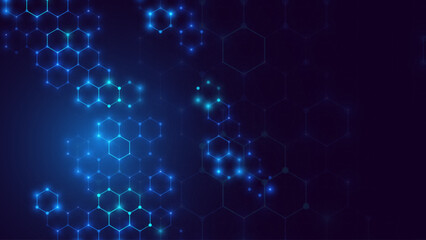 Abstract Digital Blue Hexagons Pattern Business or Science Research Background. Medical or Tech Innovation Online Webinar Presentation Event. Conference or Forum Vector Illustration Backdrop. © ec0de