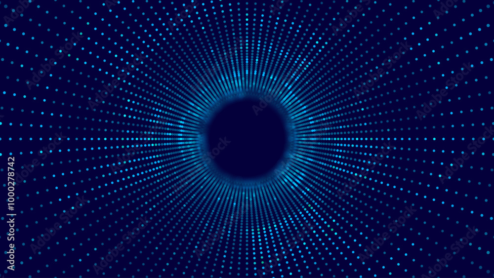 Aufkleber Blue Digital Tunnel or Wormhole. Wireframe Abstract Mesh with Hole. 3D Tunnel Grid Mesh. Blue Hi Tech Texture. Technology or Science Vector Illustration.