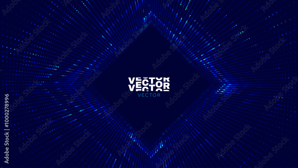 Aufkleber square frame border blue lights dj party flyer background. rectangle tunnel big data backdrop. abstr