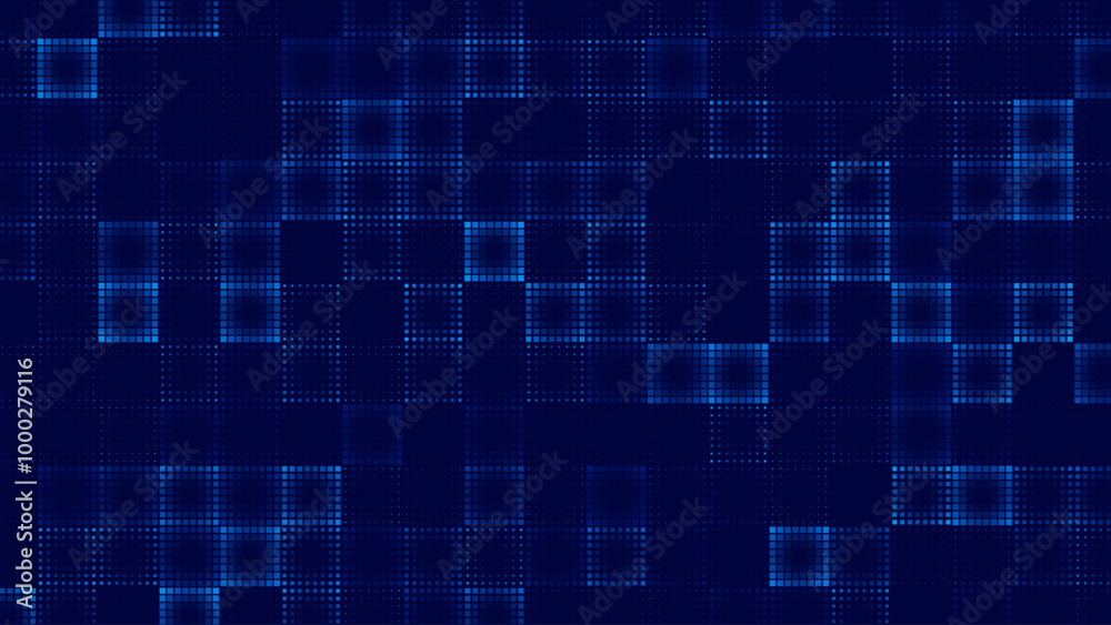 Poster Halftone Pixel Dithering Square Tiles Seamless Pattern. Vintage 8-bit Game Background. Vector Illustration. Pixel Halftone Effect Random Tiles Generative Art.