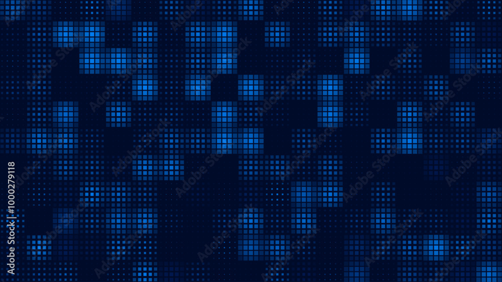 Poster Halftone Pixel Dithering Square Tiles Seamless Pattern. Vintage 8-bit Game Background. Vector Illustration. Pixel Halftone Effect Random Tiles Generative Art.