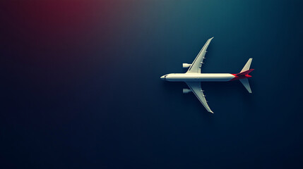 Fototapeta premium Vector design featuring a white airplane on a red and blue background in a minimalist style, offering open space for travel-related messages.