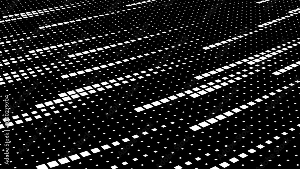 Aufkleber Abstract Digital Mosaic Grid Dots Halftone Tech Background Pattern. White Pixels Moving Fast on Grid. Hi-Tech Minimal Technology Design Texture. Digital Data Flow Transfer. Vector Illustration.
