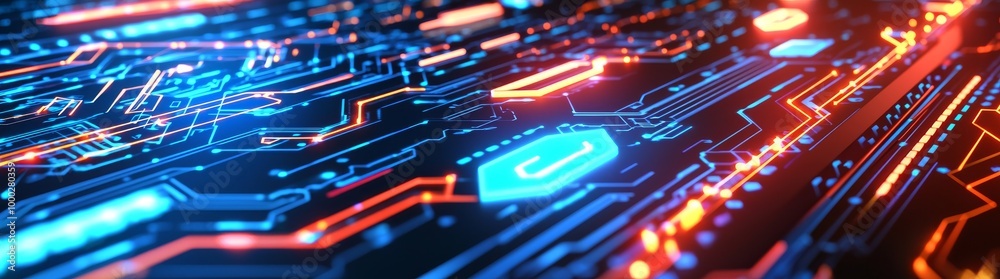 Poster as a digital dynamic wallpaper, this printed circuit board background with depth of field effect and