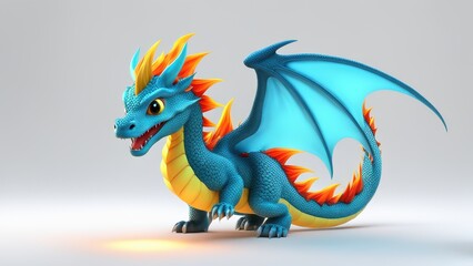 Fototapeta premium A colorful, cartoon-style dragon with vibrant scales and wings, showcasing a playful design.