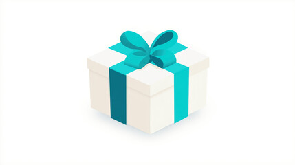Fototapeta premium ingle gift box illustrated with bold, clean lines in a fresh turquoise and white color scheme, utilizing flat design techniques against a white background for a modern festive look