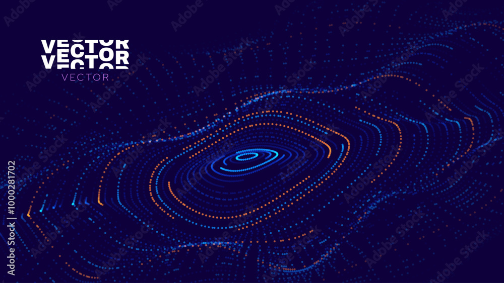 Leinwandbilder Digital Wave Circle Audio Lines Grid Big Data Background. Spreading Sound Waves Circles. Visual Data. Futuristic Circular Sound Wave. Big Data Visualization. 3D Virtual Space VR Cyberspace. Vector.