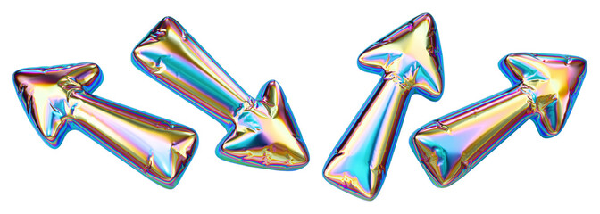 Set of arrows made of inflated balloons of rainbow foil color. Direction pointer symbols. 3D rendering. © Vitaly