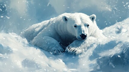 Obraz premium A Polar Bear Resting in a Snowy Landscape