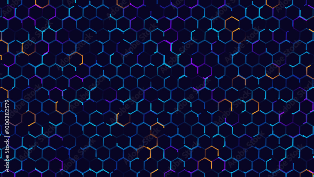 Aufkleber Hexagonal Abstract Technology Background. Hexagons Pattern for Hi-Tech Communication Design. Hi-tech Cyber Hexagon Sci-Fi Game Banner Grid. Nano Shield Pattern. Vector Illustration