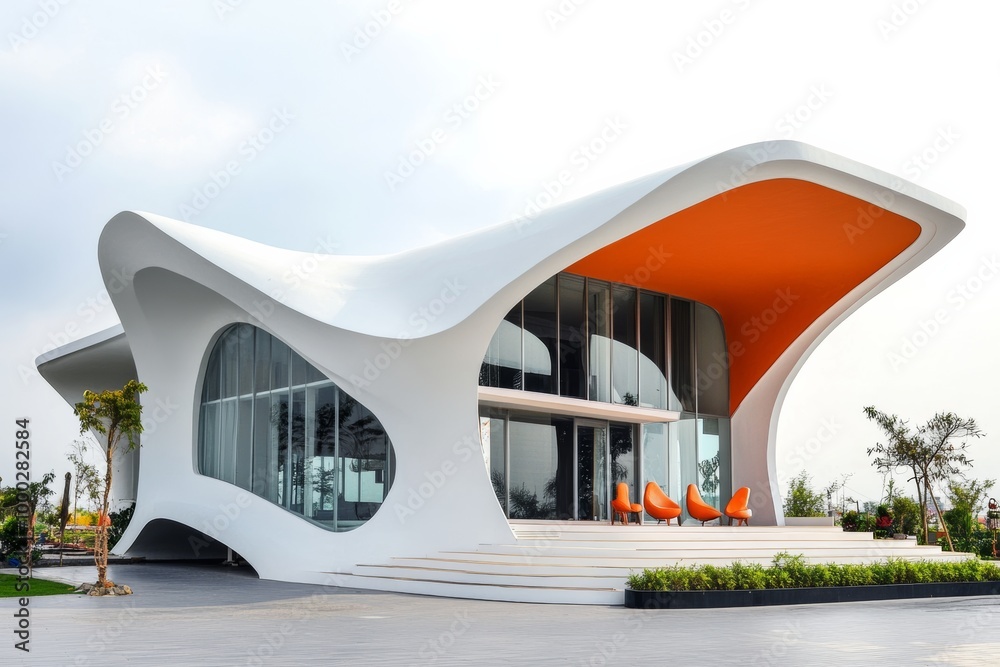 Aufkleber contemporary architecture, a bold, cutting-edge structure with asymmetrical lines and modern materia