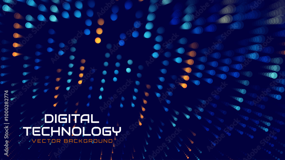 Poster Cyber Big Data Flow Particles Bokeh. Digital Neural Network. Concept of AI Artificial Intelligence Technology Machine Deep Learning. Digital Communication. Science Technology Presentation Vector.