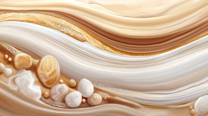 The background is an abstract painting in light gold and white with abstract brush strokes.