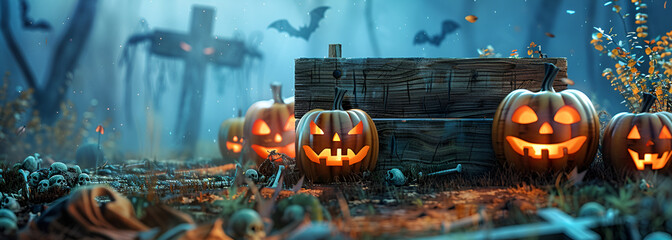 Eerie Halloween Pumpkins Amidst the Spooky Forest