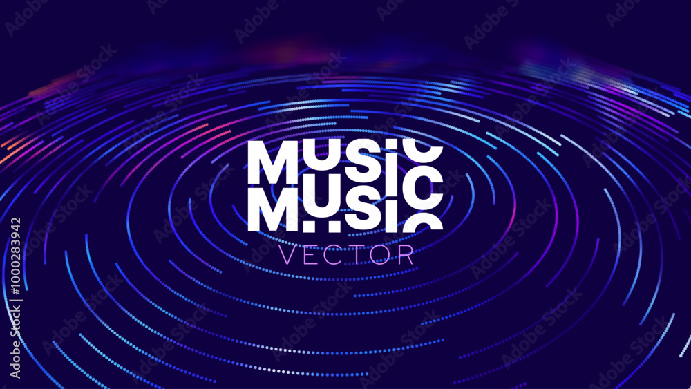 Poster Abstract Digital EQ Equalizer Music Concentric Circles Sound Wave Design Element. Modern Dynamic Particles Colored Background Design for Music, Sport, Science Events Banners. Vector.