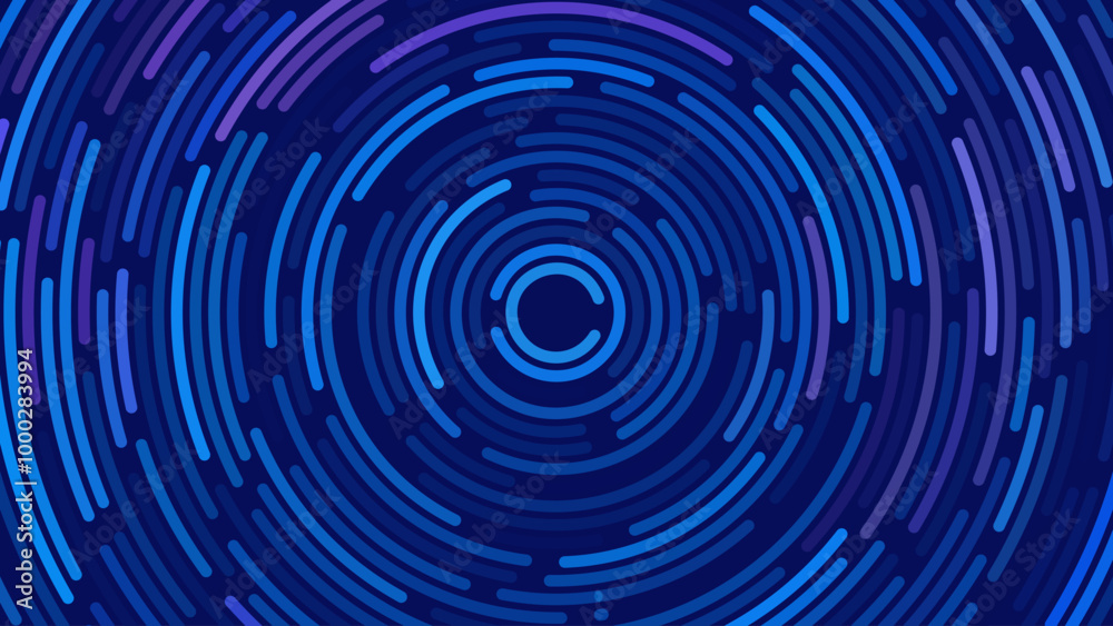 Poster Abstract Circular Concentric Circles Pattern Background. Round Colorful Arcs Backdrop. Moving Circles Vector Illustration. Futuristic Design for Technology or Science Event.