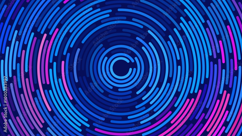 Aufkleber Abstract Circular Concentric Circles Pattern Background. Round Colorful Arcs Backdrop. Moving Circles Vector Illustration. Futuristic Design for Technology or Science Event.