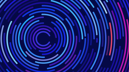 Abstract Circular Concentric Circles Pattern Background. Round Colorful Arcs Backdrop. Moving Circles Vector Illustration. Futuristic Design for Technology or Science Event.