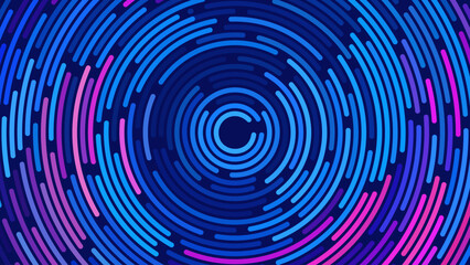 Abstract Circular Concentric Circles Pattern Background. Round Colorful Arcs Backdrop. Moving Circles Vector Illustration. Futuristic Design for Technology or Science Event.
