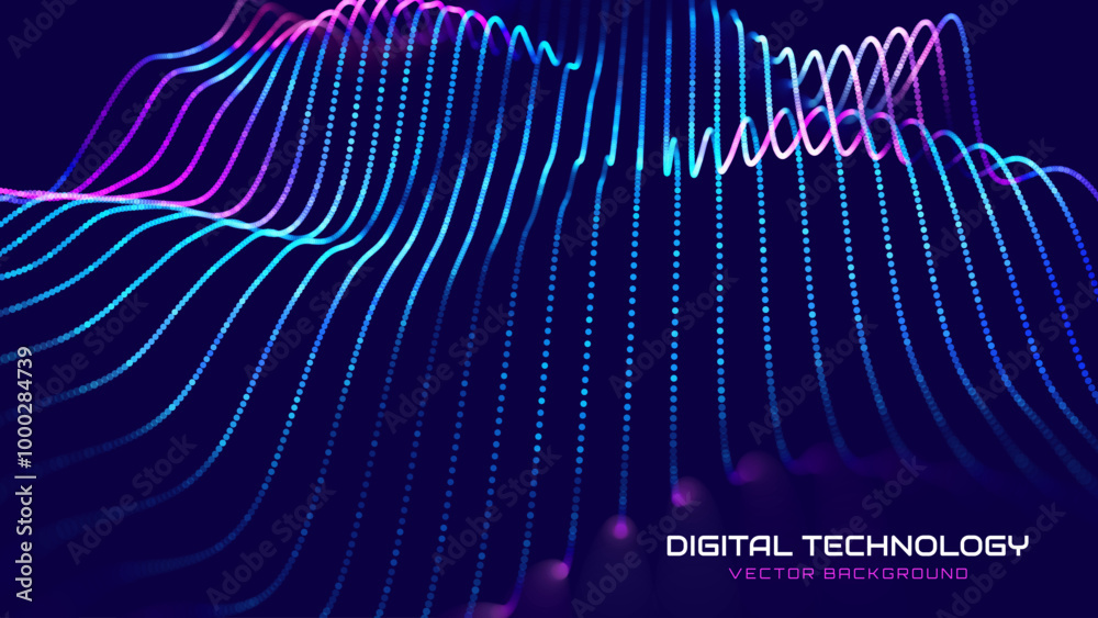 Leinwandbilder cyber big data flow particles tech business or science background. medical research or tech innovati