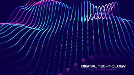 Cyber Big Data Flow Particles Tech Business or Science Background. Medical Research or Tech Innovation Online Webinar Presentation Event. Conference or Forum Vector Illustration Backdrop.