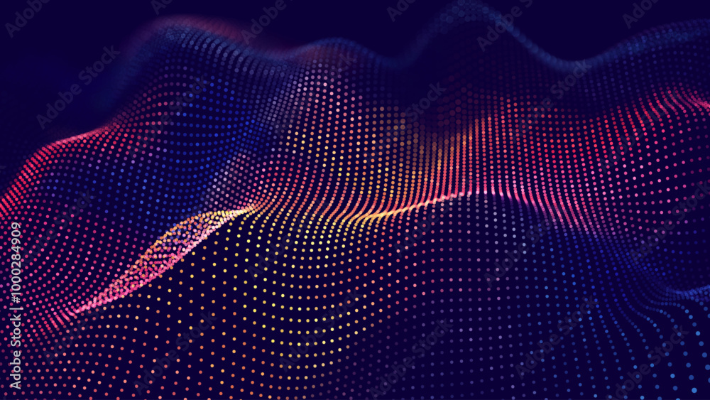 Poster Cyber Big Data Flow Particles Bokeh. Digital Neural Network. Concept of AI Artificial Intelligence Technology Machine Deep Learning. Digital Communication. Science Technology Presentation Vector.