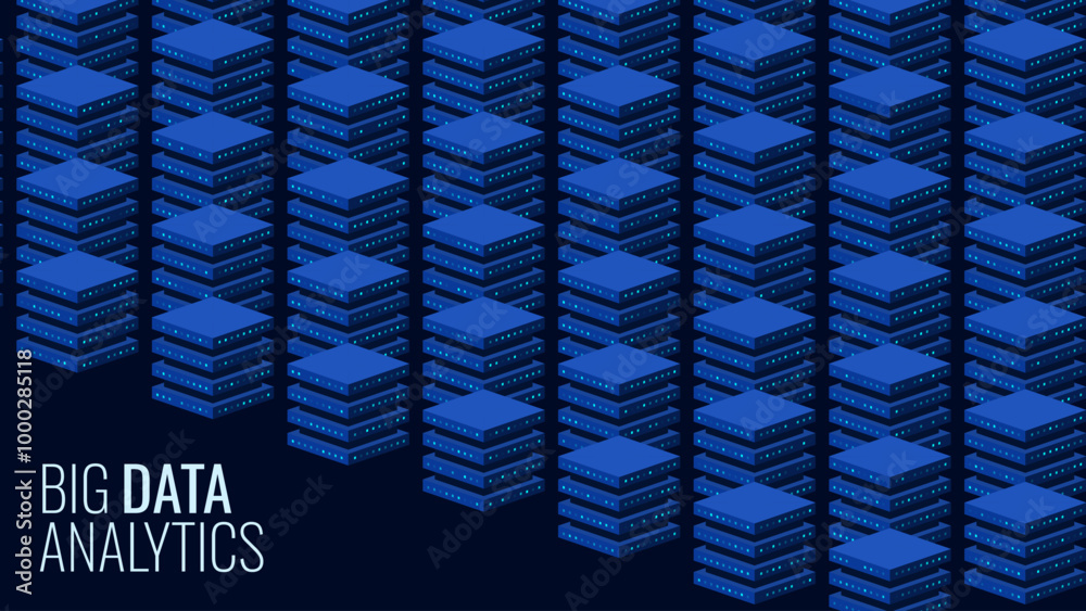 Aufkleber Artificial Intelligence 3D Cube Isometric Servers Concept. Big Data Server Storage. Abstract Hi-Tech Background. Information Processing. Cloud Data Transfer. Vector Illustration.