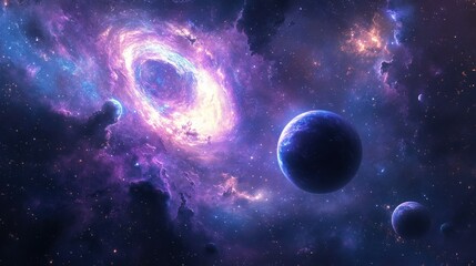 Obraz premium Cosmic Nebula with Planets and Stars