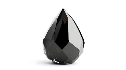 A single, large, black gemstone, cut into a teardrop shape, with a reflective surface.