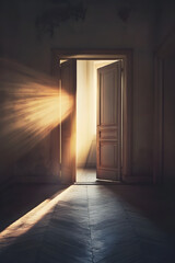 Gateway to Possibilities: An Open Door with Light Shining Through