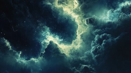 A starry sky with illuminated clouds